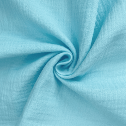 Ткань Муслин Жатый, цвет Небесно-голубой (на отрез)  в Щекино